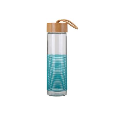 China High Borosilicate Glass Eco - Friendly Water Bottle With Silicone Sleeve With Lids for sale