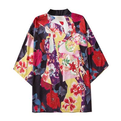 China Comfortable Women's Summer Kimono Flowing Long Robes Silk Cardigans Tops Floral Loose Cover Up Shirt Boho Beach Cosplay Costume for sale