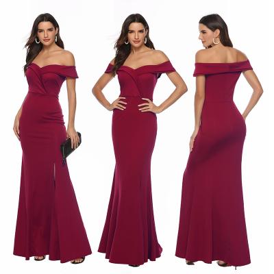 China New Lightweight Anti-static Bridesmaid Dresses Off The Shoulder Bridesmaid Dress Elegant Formal Dress Split Long Pink Dresses for sale