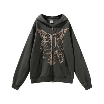 China custom made dark gray skeleton print anti-wrinkle promotion price late autumn warm men and women's coats for sale