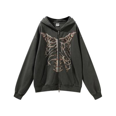 China anti-wrinkle ex-factory price custom dark gray skeleton printing late autumn warm men and women's coats for sale