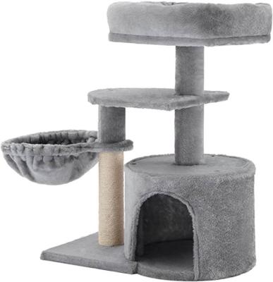 China New 3 Layer Sustainable Cat Tree Sisal Castle Large Scratch Pet Scratcher Housing Furniture Wooden Climbing Tower for sale