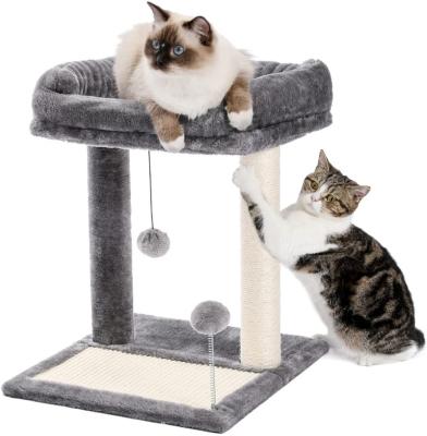 China Fun Sustainable Multi-Layer Cardboard Striping Fluffy Cat Tree Cat Post Tower Kittens Play Cat Tree Tower House for sale