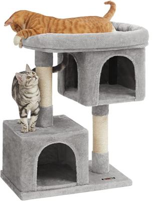 China Sustainable Easy Assemble Sisal Large Cat Post Tower Cat Scratcher Durable Multi-Level Wooden House for sale