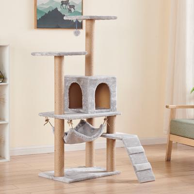 China Hot Selling Large Sustainable Cat Scratcher Tree House Furniture Multilevel Wooden Kittens Activity Tower for sale