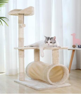 China Stable Household Wooden Toy Stable Wooden Tree Cat Tower and Climbing Tower Cat Toy Stable Stuffed Plush Cat Toy Durable Pet Scratcher for sale