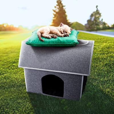 China Hot Selling Foldable Waterproof Cat Cardboard Cat Play House Outdoor Wooden Folding Waterproof Cat House for sale