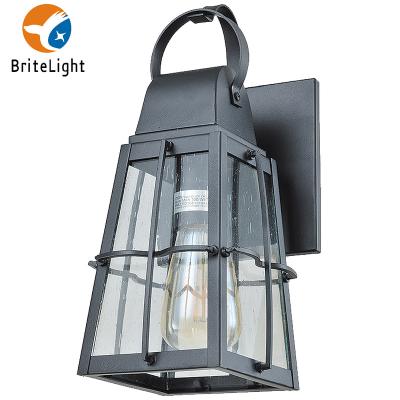 China Modern Contemporary Metal Black Clear Design Garden Frosted Glass Wall Lamp No Flicker 60W E26 IP44 2700-5500K for sale