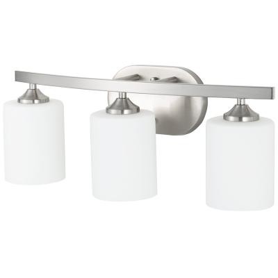 China Delity Contemporary UL Listed 3 Light Vanity Fixture Brushed Nickel With Glass Shades E26 Base Milky White Bathroom Light Fixture for sale