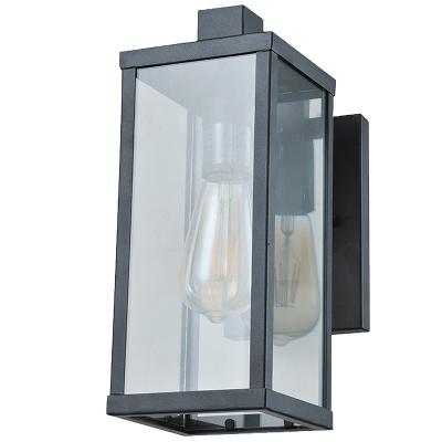 China Rectangular Garden Shape Wall Sconce For Sale Outdoor Warm Black Clear Glass Shade Lighting Fixture Cuboid Wall Lamp Finish ETL Listed for sale