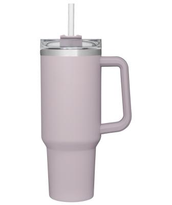 China OEM PORTABLE Stanley 20oz & 40oz Powder Coated Double Wall Vacuum Insulated White Stainless Steel Metal Tumbler With Handle And Straw for sale