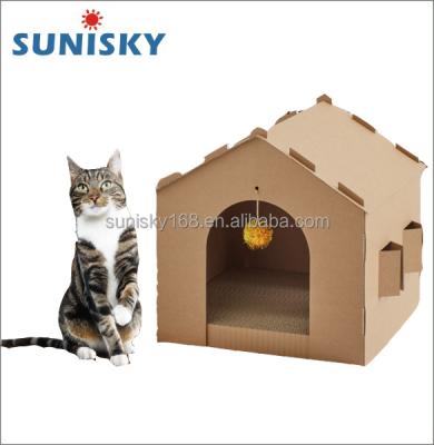 China Sustainable Durable Cat House Corrugated Cardboard With Scratcher Post for sale