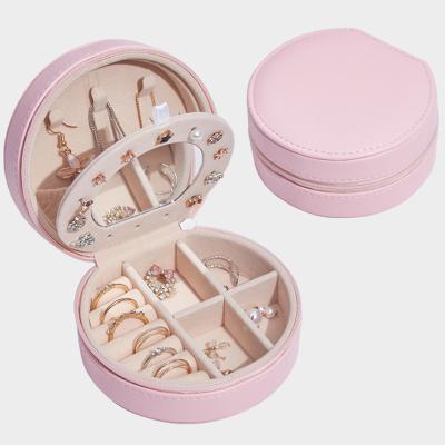 China Round PU Leather Jewelry Box Packaging Creative Multi Layer Storage Portable Organizer Travel Case Zipper Gift Boxes for sale