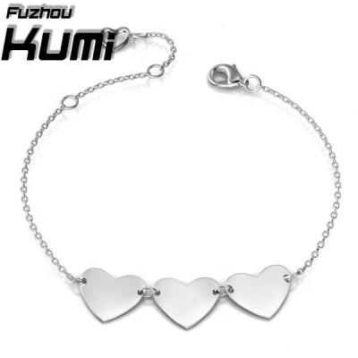 China Olva Chain Charm Bracelet Female Personality Jewelry Fashion 3 Hearts Bracelet Earrings 925 Silver New for sale