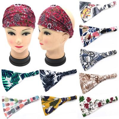 China Fashion Movement Boho Cotton Stretch Print Headband Women Summer Head Wrap Rope Sports Yoga Turban Wide Hair Bands Hair Accessories New Arrivals for sale