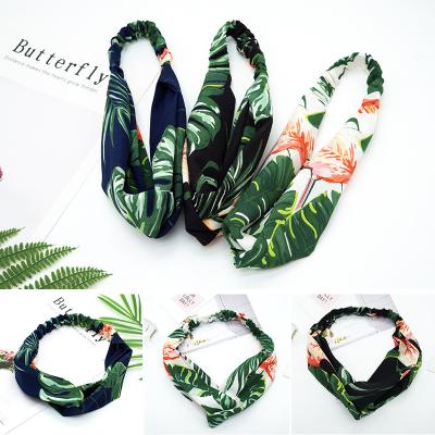 China New fashion movement Instagram chiffon cross hair band,Korean middle knotted hair band, plantain leaf flamingo heirpiece boho hair band for sale