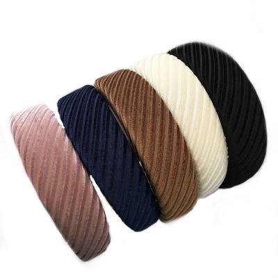 China Japanese pure color simple fabric striped hair band head fashion sponge velvet headband buckle women's Korean version for sale