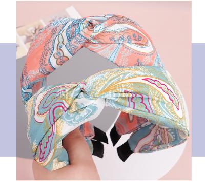 China Fashion movement cross knotted European head bands and French American avocado hair band printed cool ethnic pattern headband for sale