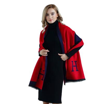 China Autumn and winter new European-American jacquard H-letter soft smooth feeling double-sided cashmere scarves thickened cashmere scarf luxury women for sale