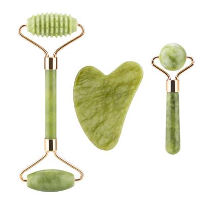 China Anti-puffiness jade roller massage three-piece stick jade roller southern jade beauty massager set for sale