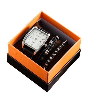 China New Dropshipping Reloj Quartz Wrist Watch Calendar Leather Strap 3pcs Gift Box Ethnic Cattle Watch Decoration Homber Gift Box for sale