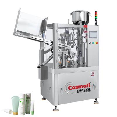 China Automatic lotion cream toothpaste soft tube filling and sealing machine with automatic tube feeder for sale