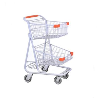 China Convenience Supermarket Unfolding Metal Two Basket Trolley With Wheels Trolley Shopping Trolley for sale