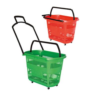 China 42L Supermarket Trolley Rolling Shopping Cart Eco - Friendly Custom Available With Four Wheels And Two Different Handle for sale