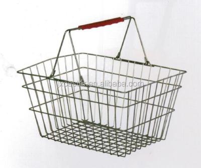 China Eco - Friendly Custom Available 20L Square Hole Metal Shopping Basket With Double Handles For Supermarket for sale