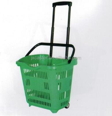 China High Quality Eco - Friendly 45L Plastic Shopping Storage Trolley Rolling Basket For Supermarket for sale