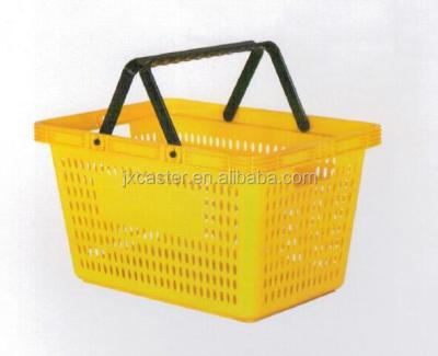 China Eco - Friendly Supermarket Plastic Double Handle 28L Shopping Hand Basket for sale