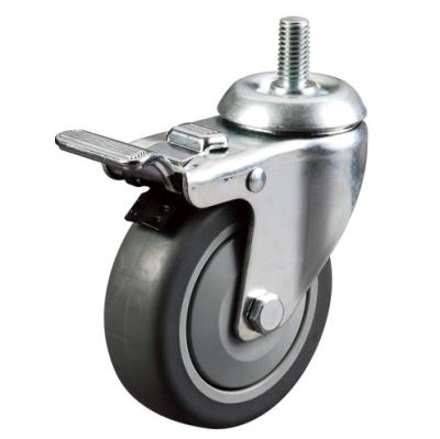 China Low Noise 4 Inch Medium Duty Swivel Threaded Stem Dolly Locking TPR Caster Wheel for sale