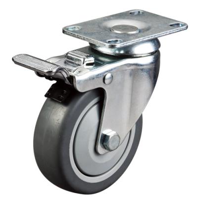 China Factory Low Noise 4 Inch Swivel Flatbed Trolley PU Caster Medium Duty Wheel With Brake for sale