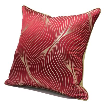 China Red Abstract Cushion Stripe Gold Cushion Cover Sofa Room Hotel Style Custom Pillow Cover Nondisposable Modern Light Luxury Bed Pattern for sale