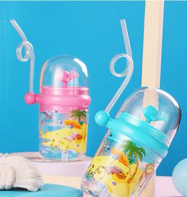 중국 250ML BPA cartoon Portable Water Bottles squirting clear plastic water bottles with straw 판매용