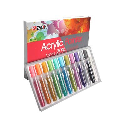 China 12 Color Acrylic Paint Painter, Permanent Paint Maker Pens Set for Painting Glass, Rock, Wood, Stones, Canvas, Fabric for sale