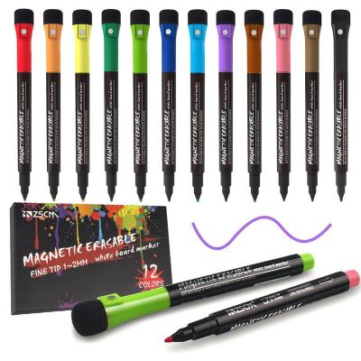 China Paint 12 Color Erasable Marker Pen Fine Tip 1~2 Millimeter Magnetic Whiteboard Marker for sale