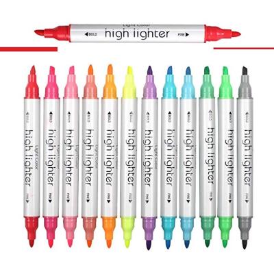 China Dual Tip Multiple Art Marker Highlight ZSCM 12 Color Highlight Bar Smooth Fluid Durable Marker for sale