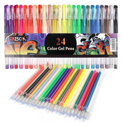 China Wholesale 24 Color Gel Glitter Highlighter Pen Refills Set Glitter Gel Ink Pen For Office School for sale