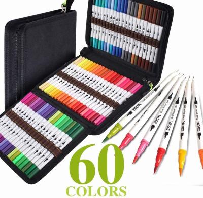 China ZSCM 60 Colors Dual Colors Tip Brush Pen Paint Art Marker Watercolor Brush Pens With Nylon Bag Package for sale