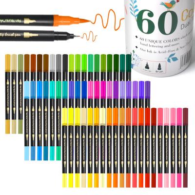 China 60 Dual Colors Tip Brush Marker Pens Artist Markers Pens Watercolor Alcohol Brush Pens Painting for sale