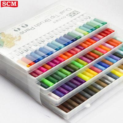 China ZSCM 100 Dual Colors Paint Brush Pen Set Watercolor Pen Set Art Marker Tip Brush Coloring Pen for sale