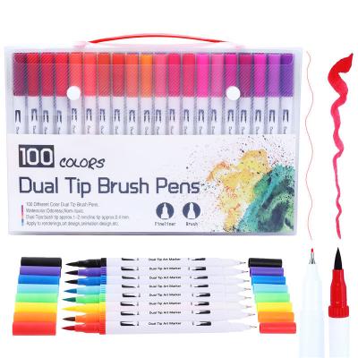 China Multi Color Watercolor Paint Brush Pens 100 Pack Dual Tip Brush Art Marker Pen For Drawing Coloring for sale