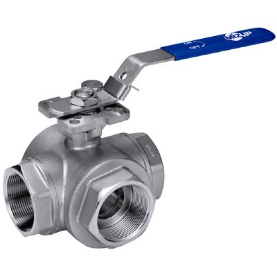 China General Premium Stainless Steel Ball Valve 2-Piece Three Way Ball Valve Threaded 1000WOG for sale