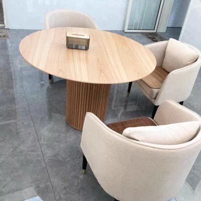 China Dining Table Modern Solid Wood Round Dining Table (Height) Home Rooml Adjustable Top Dining Room Wood Dining Table for sale