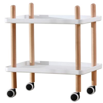 China Modern Design Rolling Serving Serving Cart Convertible Block Table Small Side Table Night Stand Solid Wood for sale