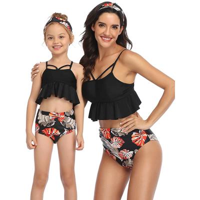 China Girls Breathable Swimwear High Waisted Falbala Halter Neck Bikini Tankini Swimwear for Family (Mom and Daughter) for sale