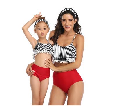 China Girls Breathable Swimwear High Waisted Falbala Halter Neck Bikini Tankini Swimwear for Family (Mom and Daughter) for sale