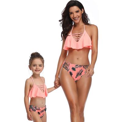 China Breathable Girls Swimwear Mid Waisted Falbala Swimwear Hollow Out Sexy Tankini Swimsuit Bikini Swimwear for Family (Mom and Daughter) for sale