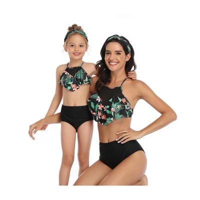 China Girls Breathable Swimwear High Waisted Falbala Halter Neck Bikini Tankini Swimwear for Family (Mom and Daughter) for sale